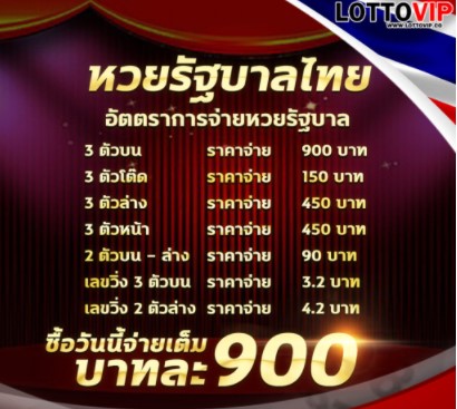 อัตราจ่าย สูตรหวยรัฐบาล LOTTOVIP